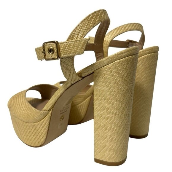 Stuart Weitzman Ryder 95 Platform Sandal Wheat Tan Textured Rafia Size 8.5 New - Picture 4 of 15